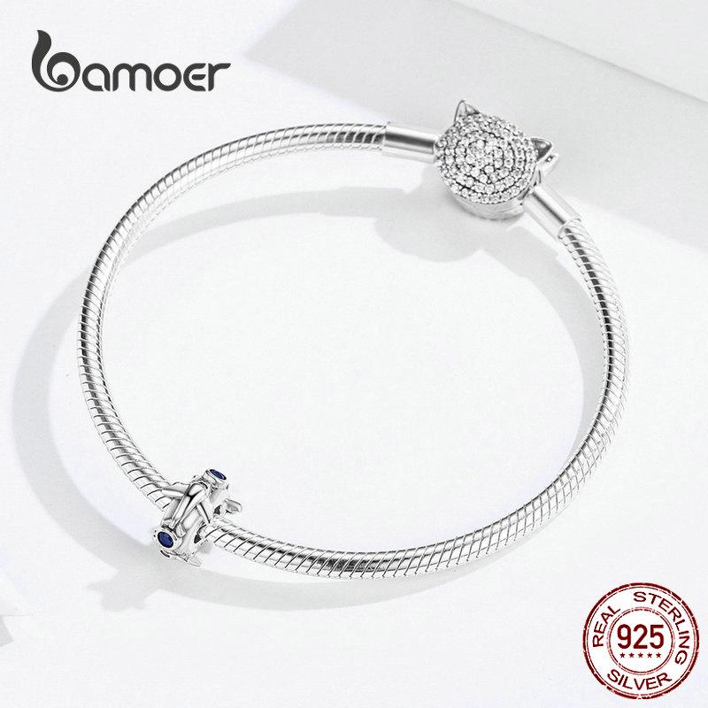 Bamoer Jet Plane Distanční zarážka se silikonem 925 Sterling Silver Travel Journey Charm pro ženy
