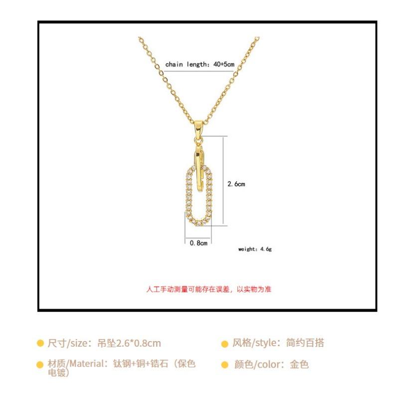 Fashion European American Geometric Paperclip Pendant Inlaid Zircon Necklace For Women
