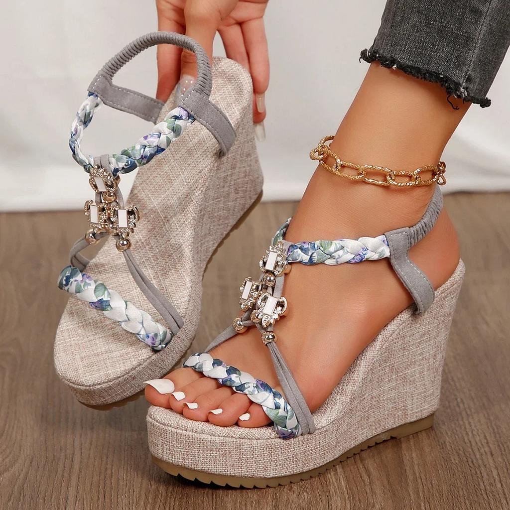 Metal Decor Wedge Sandals for Women Summer 2026 Braided Band Platform Gladiator Sandals Woman Thick Bottom Beach Sandalias Mujer