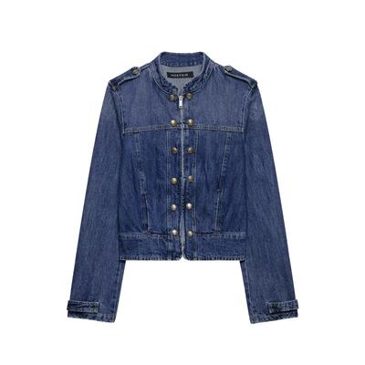 Women's Casual Blue Denim Button-Up Lace-Up Jacket