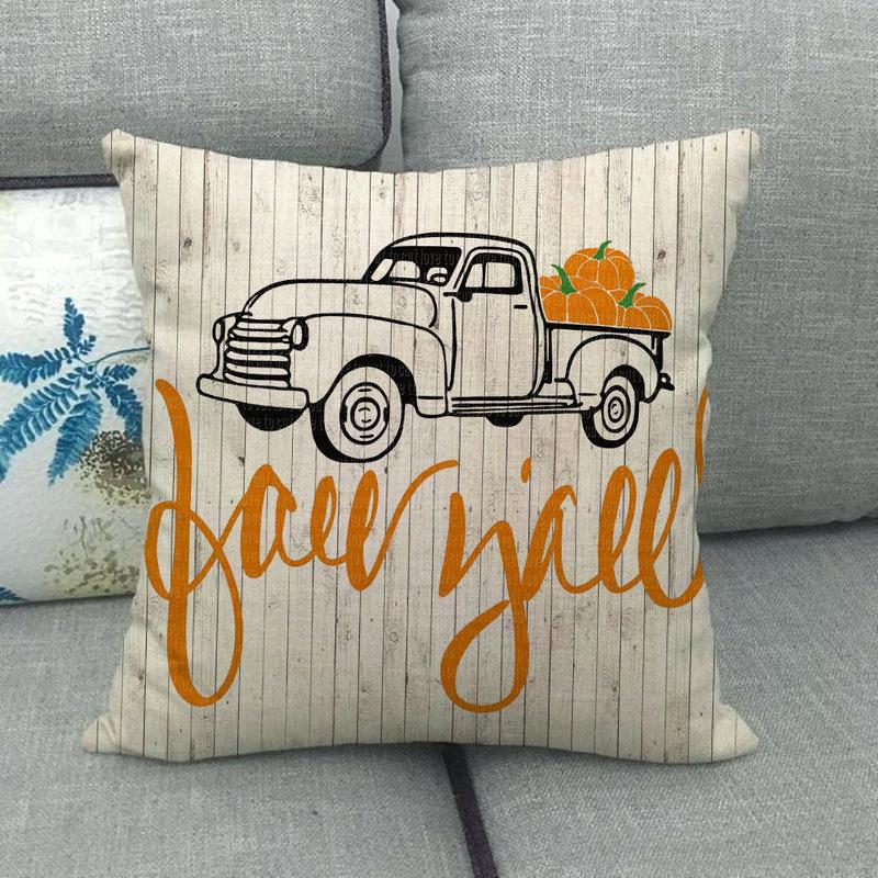 Autumn Thanksgiving Pumpkin Truck Digital Printing Short Plush Pillow Covers For Car Sofa Office Cushion Cover Home Goods