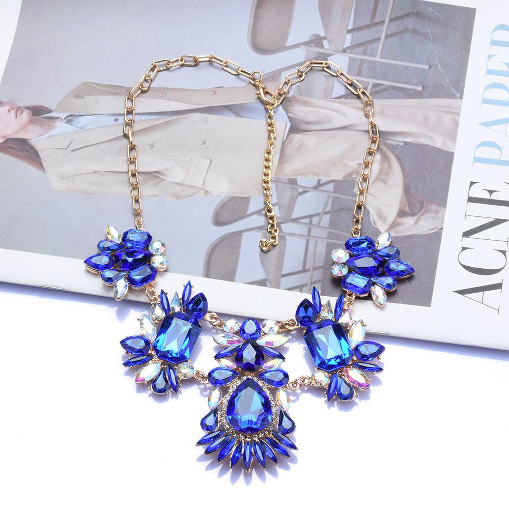 Colier de aur din aliaj de pietre prețioase colorate pentru femei, lanț de bijuterii multicolor cu diamant complet din aliaj exagerat