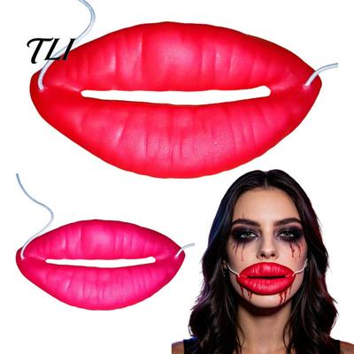 Halloween Costume Accessory Funny Red Lip Face Masque, Big Sausage Mouth Cosplay Prop, Comfortable Wearable Props Novelty Prank Lips Gag Toy for Party