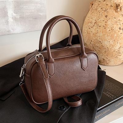 Popular Wholesale Fashion Simple Texture Solid Color Portable Boston Bag Women's Retro Niche Casual Shoulder Messenger Bag