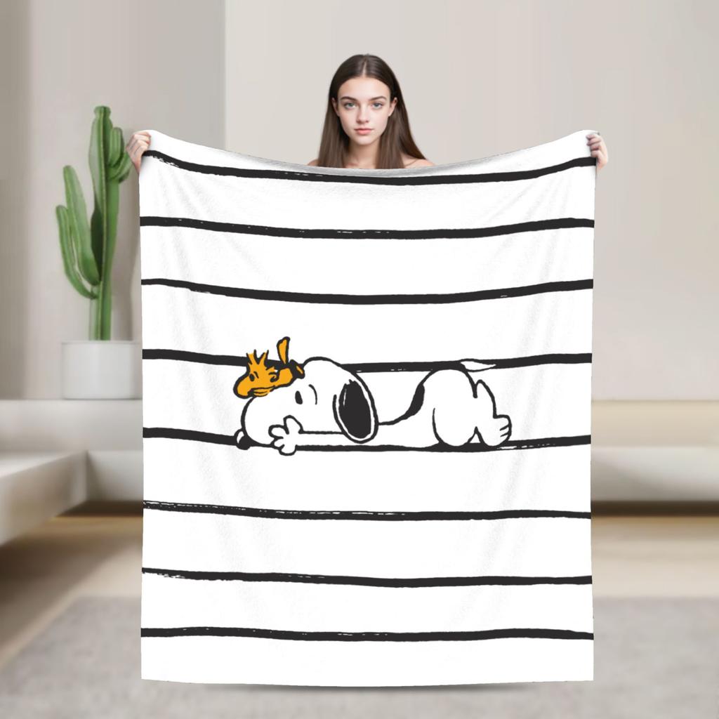Snoopy Listen to music Blankets Fleece Spring Autumn Cartoon  Multifunction Super Warm Throw Blanket for Home Plush Thin Quilt