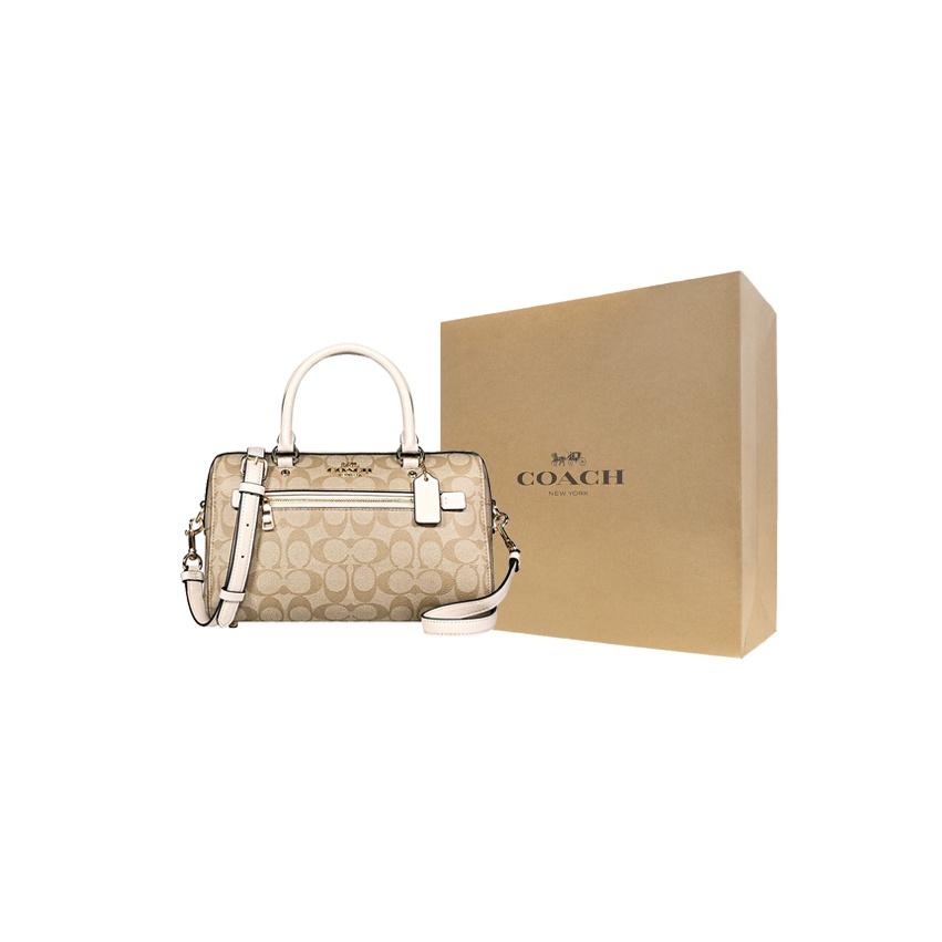 Coach Rowan 27 Logo Zip Closure Boston Bag Women Handbags Light-Khaki 83607-IMDQC