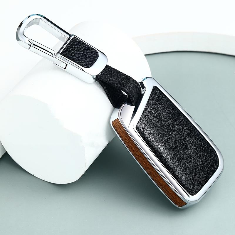 Alloy Leather Car Key Cover For Vw Volkswagen Magotan Passat B8 Skoda Superb Kodiaq A7 Smart Keychain Remote Fob Protector Case