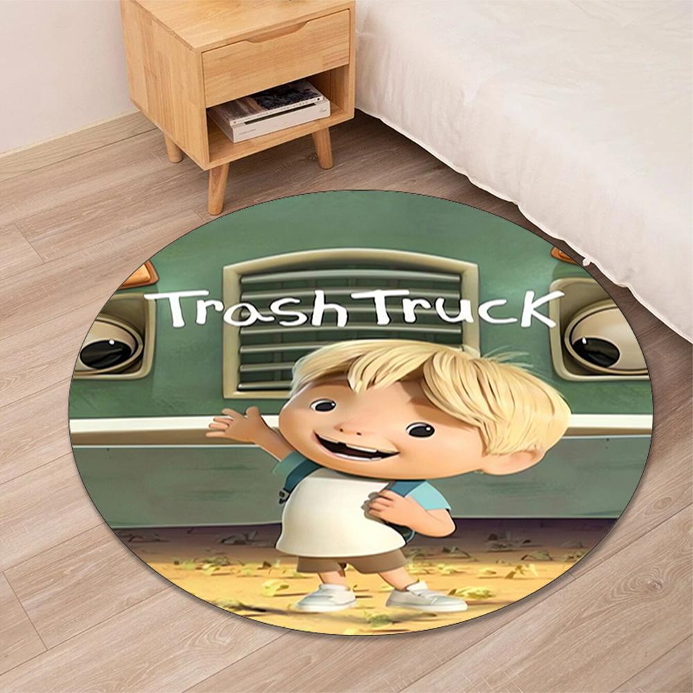 Trash Truck Printed Round Rug Carpet Chair Rug Area Rug Entryway Doormats,for Office Chair Living Room Bedroom Kitchen Room.