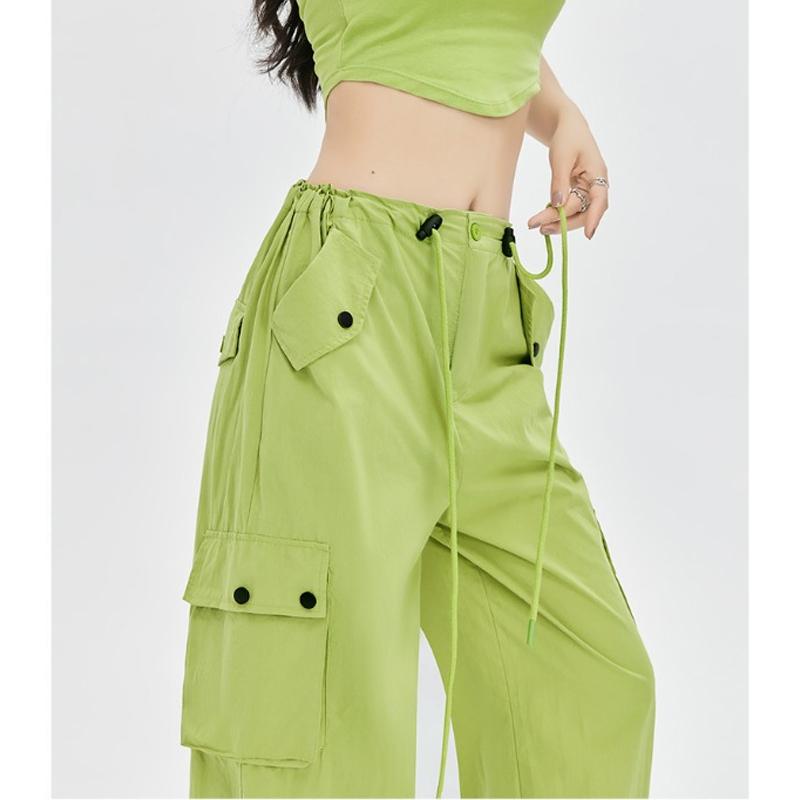 Modne casualowe spodnie cargo z szerokimi nogawkami dla kobiet, eleganckie spodnie damskie z wysokim stanem, długie spodnie ogrodniczki 2024 nowe luźne spodnie wiosenno-letnie proste spodnie 2395