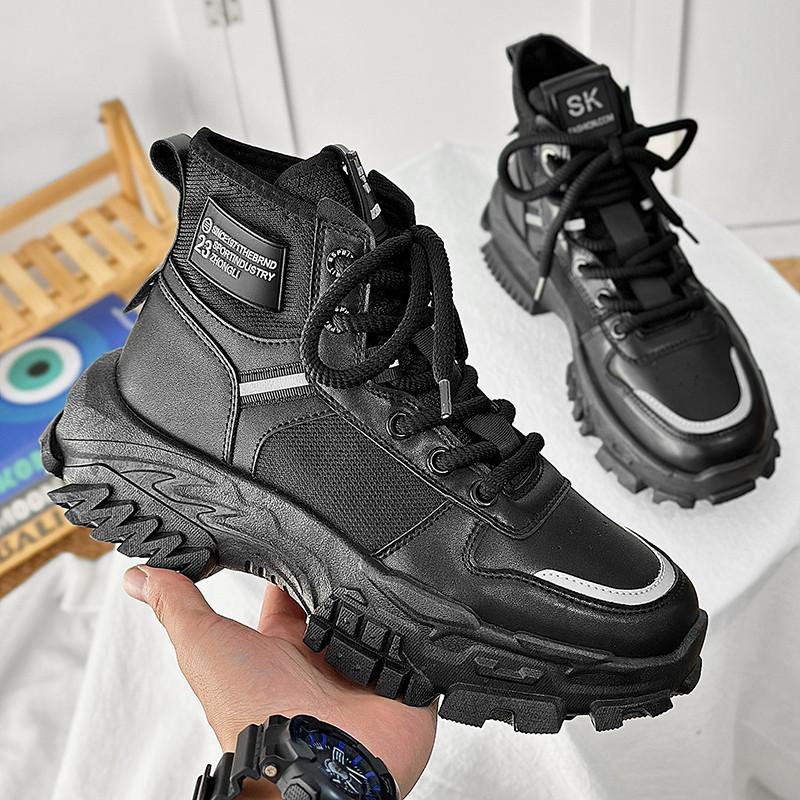 Hot Sale Fashion Platform Shoes for Men Breathable High-top Casual Shoes Men Non-slip Lace-up Work Boots Men Zapatos De Hombre