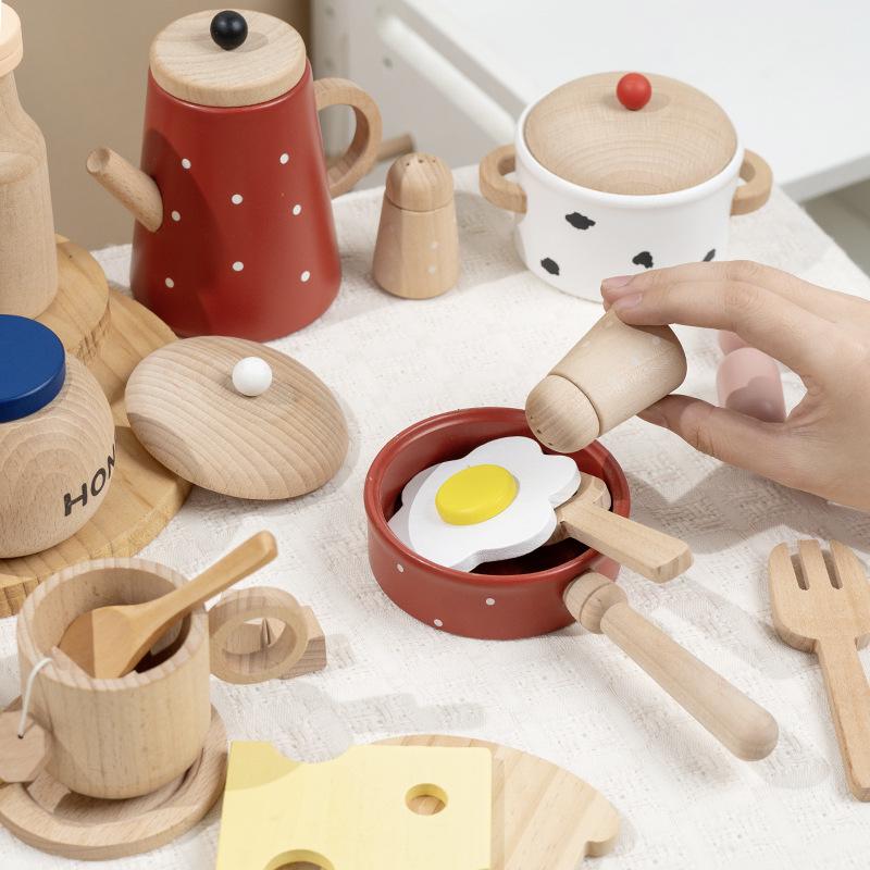 Baby Simulation Milk Pot Tea Tableware Set Dessert Cheche Le Life Skills Training Playing House Wooden Toys