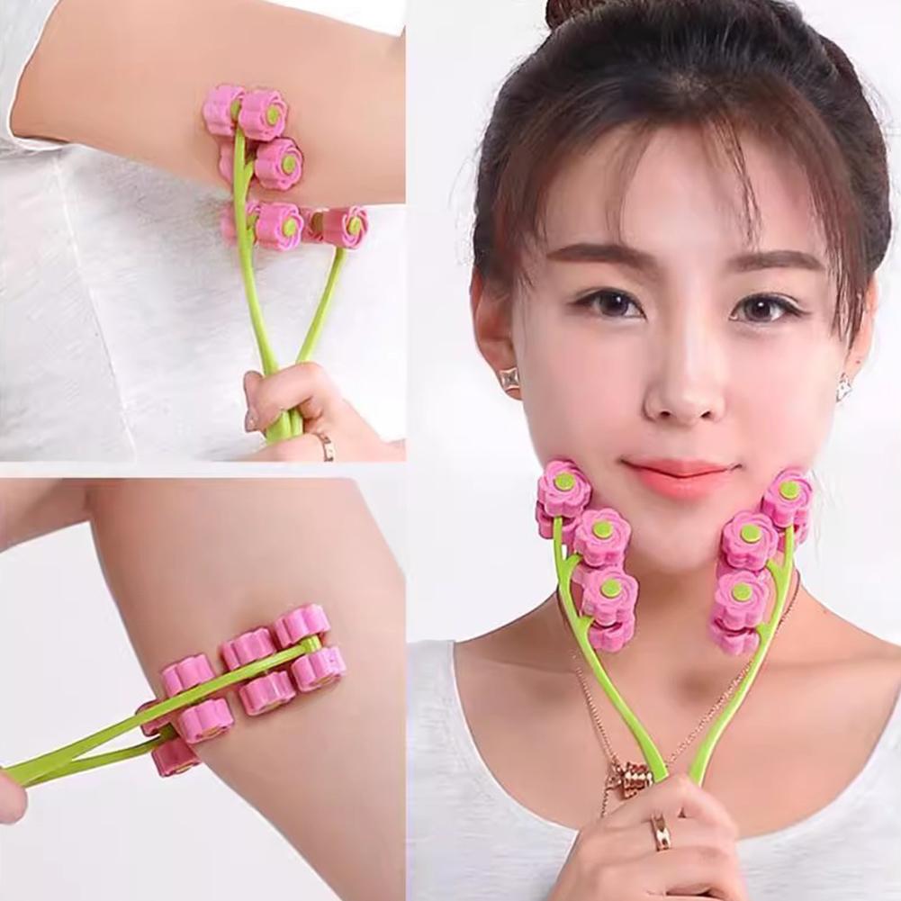 Flower Shape Facial Massage Roller Double Clips Portable Jaw Massager Shaped Face Roller for Skin Tightening and Sculpting