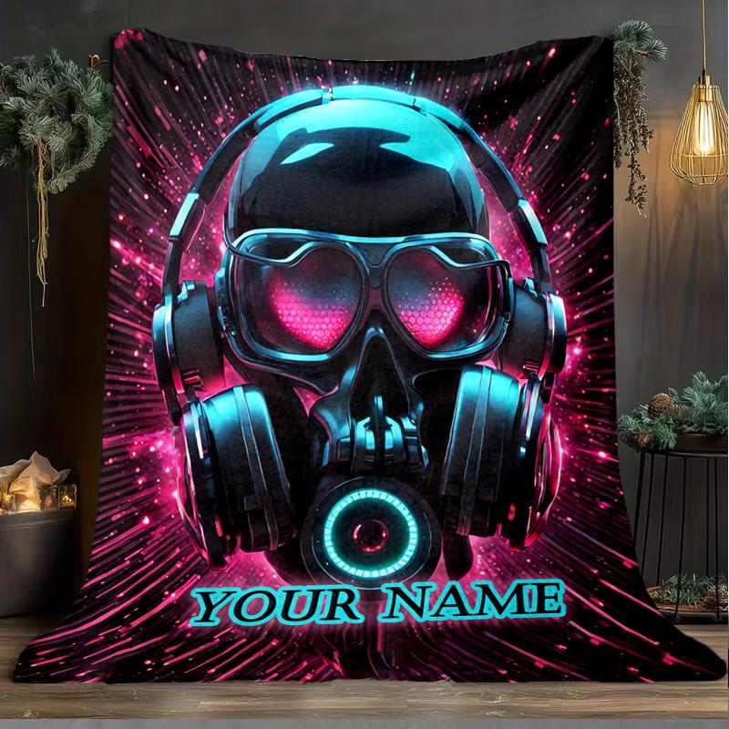 1PC Custom Name Cyberpunk Headphones Artwork outdooor Flannel blankets Patterns Throw Blanket All-Season Soft Gift for Couch, Bed, Camping gifts