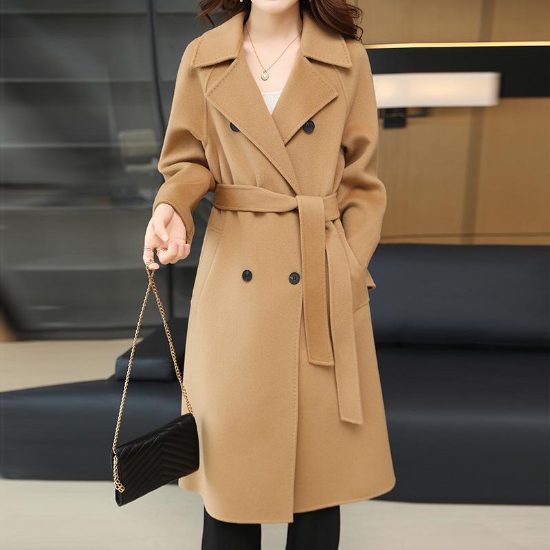 Women's Double-Breasted Wool Overcoat - Extended Trench Coat for Autumn/Winter