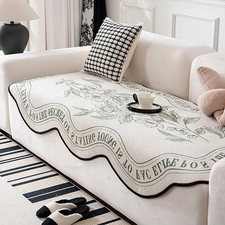 Nordic Light Luxury Sofa Cushion Advanced Sketch Hepburn Flower Shaped Sofa Towel Black and White Classic Non-Slip Cushion Cloth Cover Cover