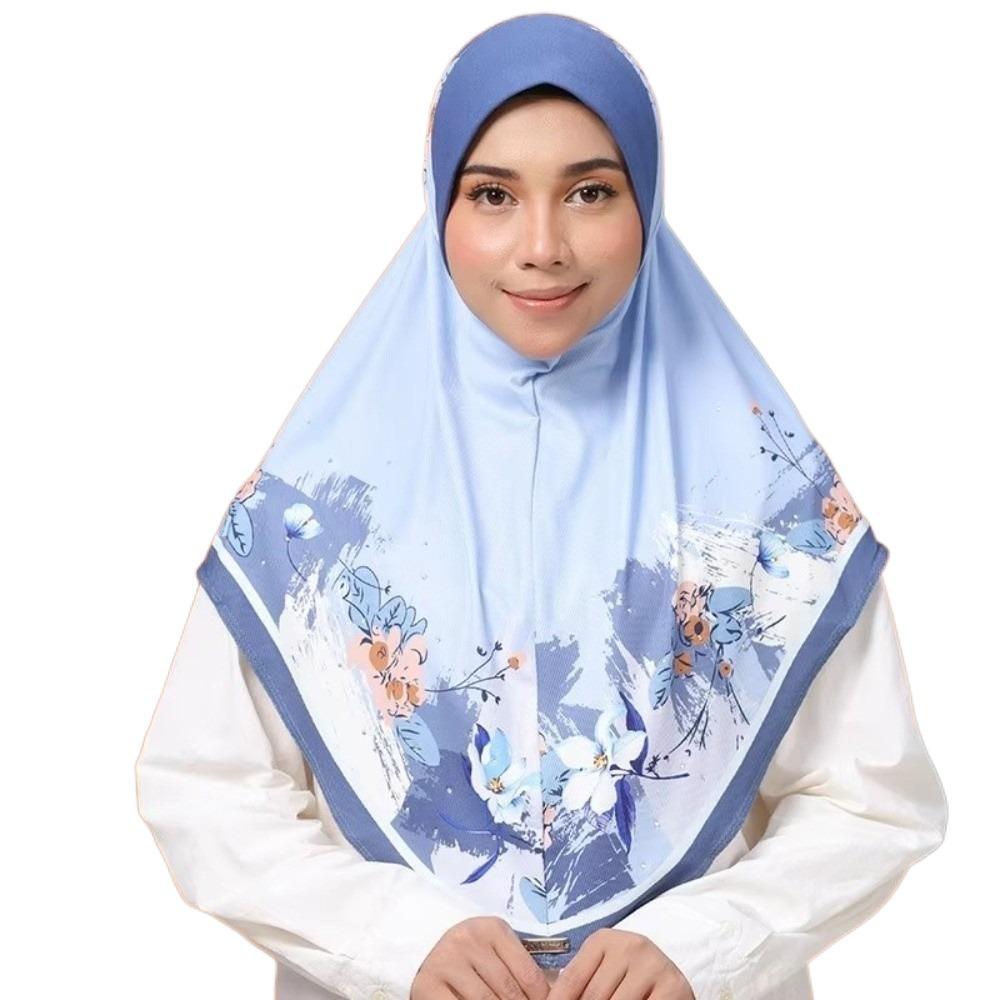 Шифоновый Арабский Платок на Голову с Принтом Цветов Элегантный Длинный Цветочный Тюрбан для Ид аль-Фитр Арабский синий
