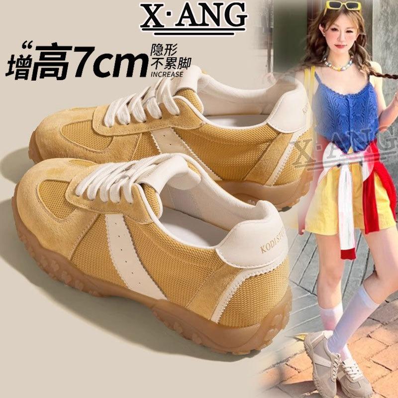 Small inner height increase women's shoes mesh breathable leather summer new thick-soled casual sports shoes