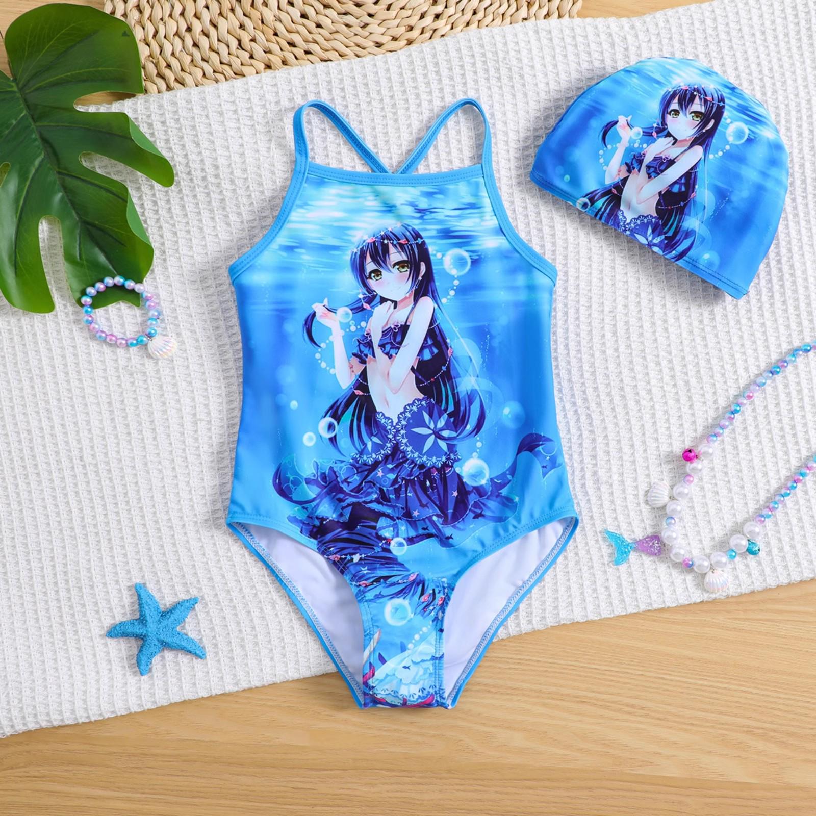 

Exclusive Mermaid Print Baby Girl Halter One-Piece Swimsuit Set Height 110 cm