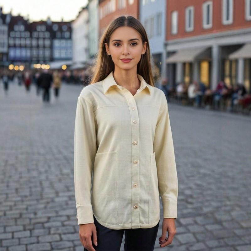 Womens White Loose Fit Shirt Jacket With Turn-Down Collar Dual Front Pockets Casual Vacation Style