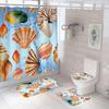 4pcs Beach Shells Shower Curtains Set Summer Waterproof Shower Curtain Anti-slip Mat Toilet Cover Set Marine Style Bathroom Deco
