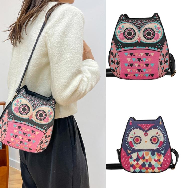 Cartoon Owl Crossbody Bag for Women Small Messenger Bag PU Leather Shoulder Bag