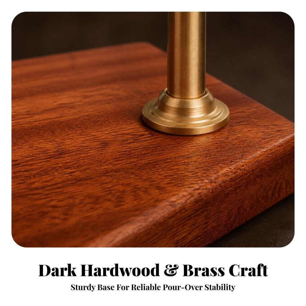 Adjustable Pour-Brew Stand with Wood Base Non-Slip Pour-over Coffee Strainer