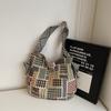 Color Block Tote Bag Women Print Plaid Shoulder Bag