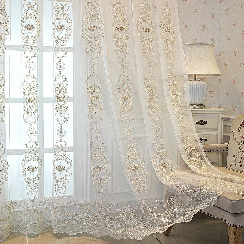 1PC Modern Embroidered Floral Pattern Sheer Curtains, Rod Pocket Design, Machine Washable Polyester Mesh Drapes for Living Room Bedroom