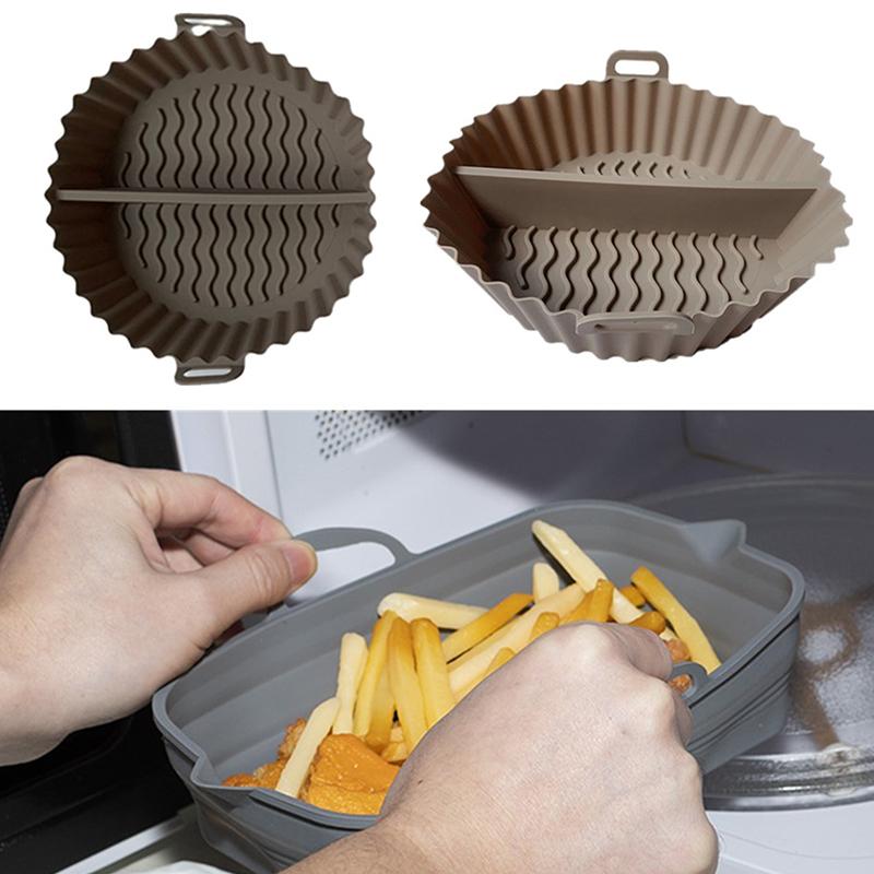 Divide Silicone Air Fryers Oven Baking Tray Pizza Fried Chicken Airfryer Silicone Basket Reusable Pan Liner Accessories