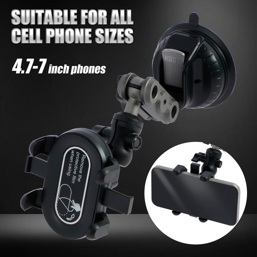 Car Phone Holder 360° Rotating Suction Cup Car Phone Mount with Telescopic Arm Universal Cell Phone Bracket Stable Dash Phone