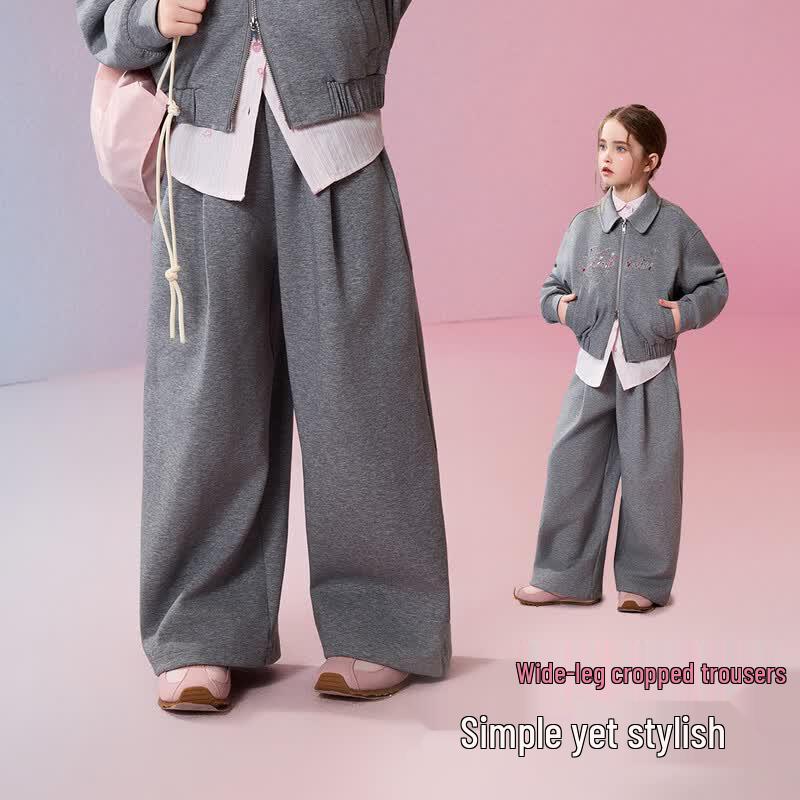 ASK JUNIOR Girls' Two-Piece Set: Lapel Jacket and Wide-Leg Culottes