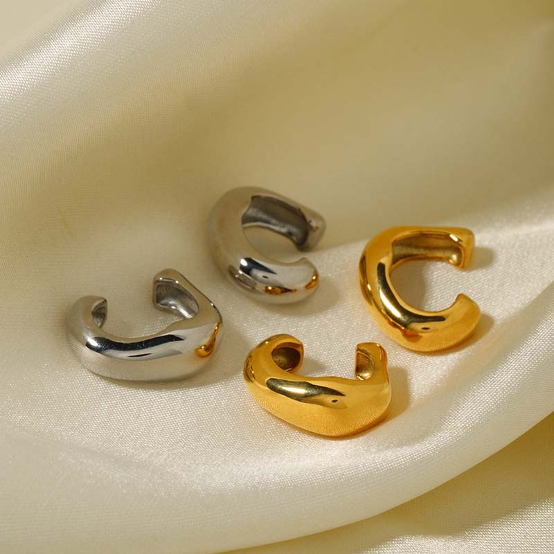 Vintage Gold Color C-Shaped Ear Clip For Women Punk Hip Hop Metal Round Geometric No Piercing Ear Cuff Jewelry Party Gift