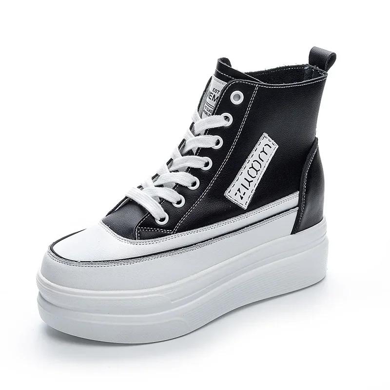 Fashion High Quality 8cm Genuine Leather Women Ankle Boots Platform Wedge Sneakers Boots Spring Autumn Boots Shoes for Women Booties