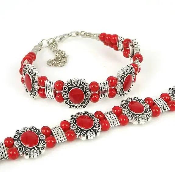 Women Fashion Vintage Ethnic Bracelet Korean Edition Double Layer Handicraft Retro Double Rowed Turquoise Bracelet Accessories