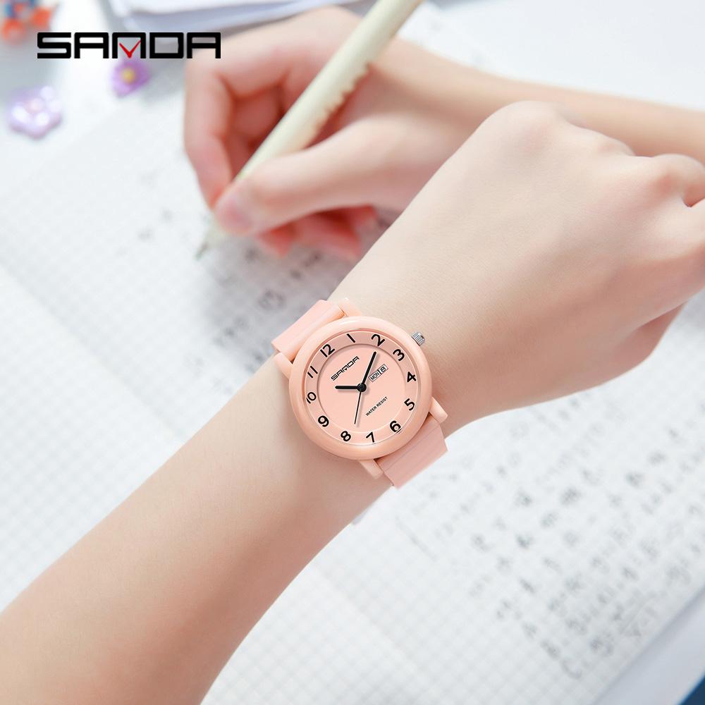 SANDA 3325 Fashion Children's Quartz Watch Dual Calendar Display Waterproof Simple Fashion Children's Quartz Watch