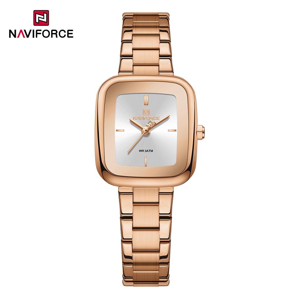 NAVIFORCE Original Simple Women Quartz Watch Square Case Stainless Steel Strap 3ATM Waterproof Lightweight Casual Fashion Women Watch NF5075
