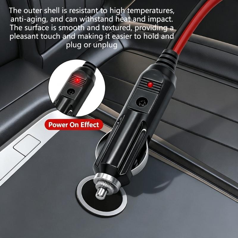 Vehicle Socket Power Cable 12V 24V with LED Light, 16 AWG Wire, and Two Output Wires for Accessory Repair, Service, and Cable Changes