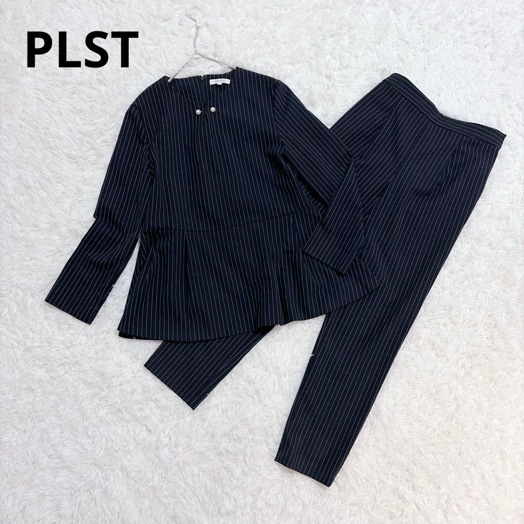 PLST Plaste Setup Colorless Pants Formal Peplum Pearl Navy Stripe S