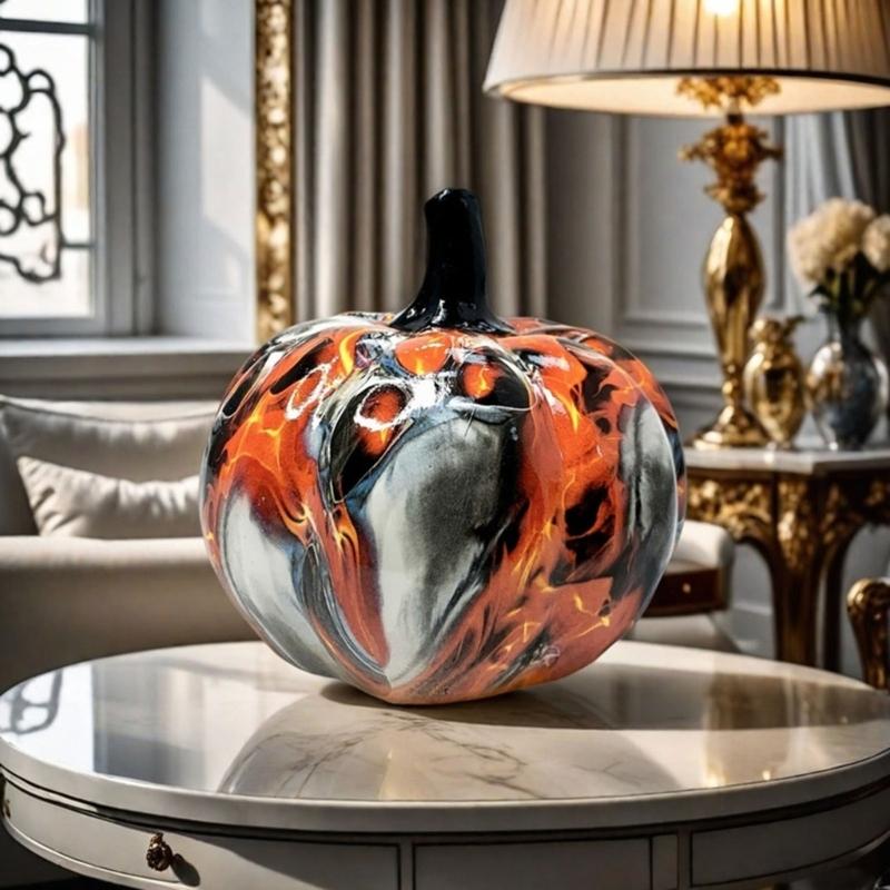 Hall Cabinet Skull Pumpkin Figure with Paint Pattern for Holiday Indoor Shelf Table Room for Mantels Entryway and Home