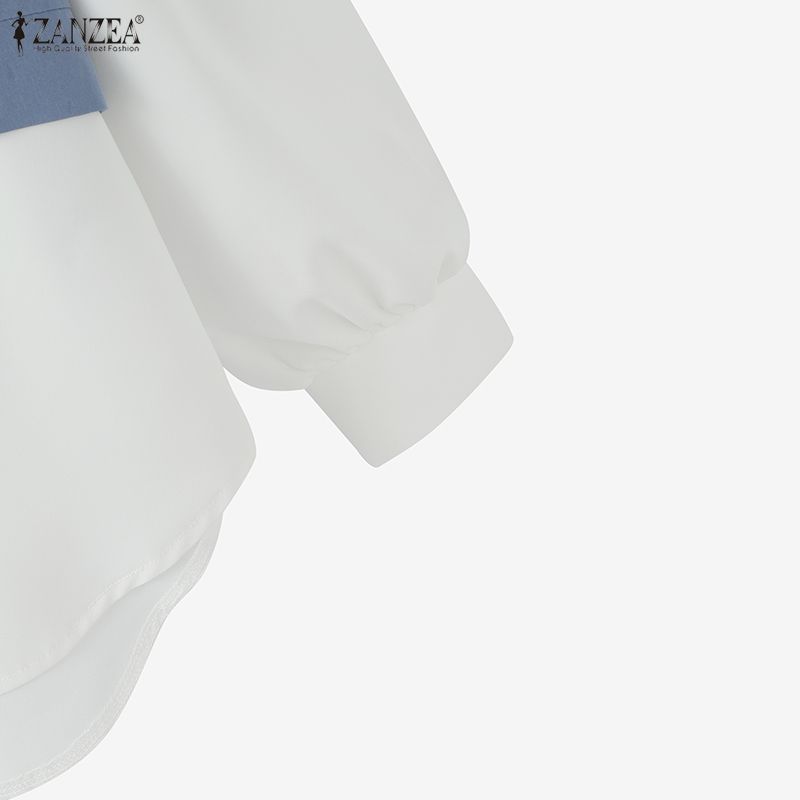 ZANZEA Blusa Casual Clásica de Cuello Suelta con Mangas Largas y Patchwork para Mujer