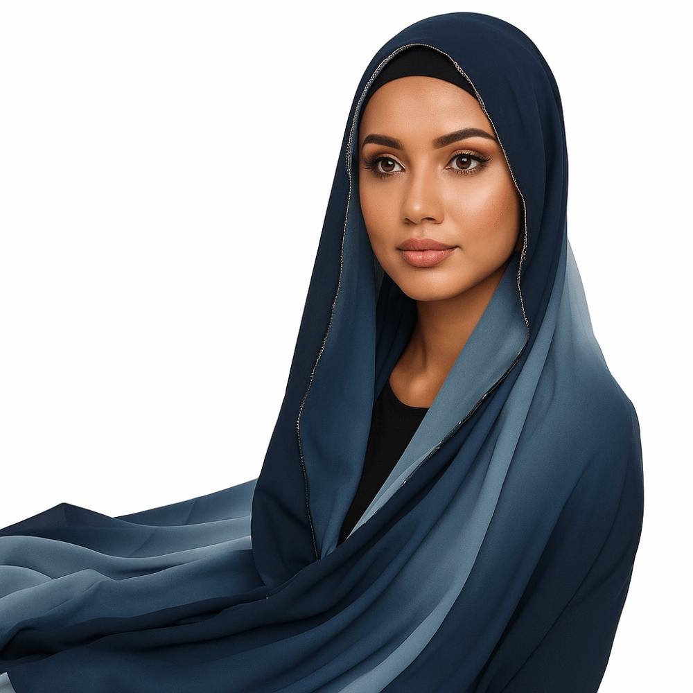 Gradient Double Colors Ethnic Style Scarf Gold Bead Islamic Turban Luxury Wraps Shawl  Women