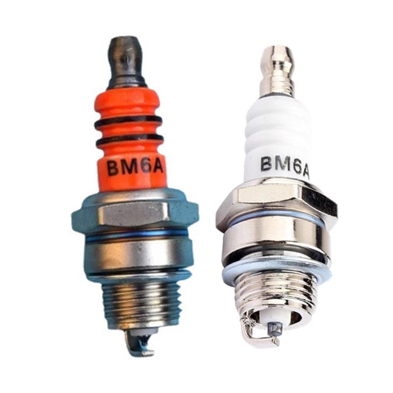 BM6A Spark Plugs 4 Pack for Two-Strokes Garden Machine Maintenance, Ceramic Insulator with Metal-Plated Shell Design