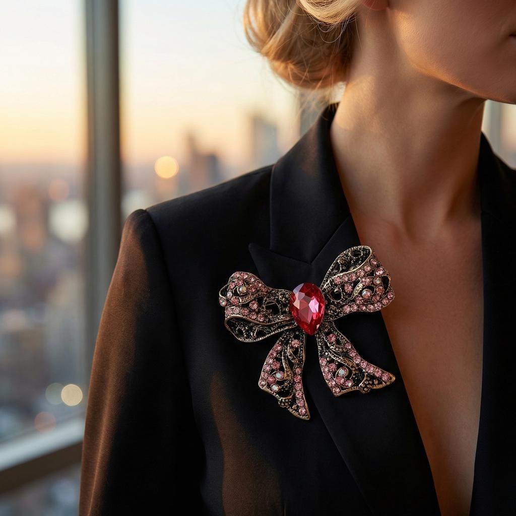 Classic Vintage Bowknot Brooches For Women Unisex Rhinestone Pearl Bow Party Casual Brooch Pins Gifts