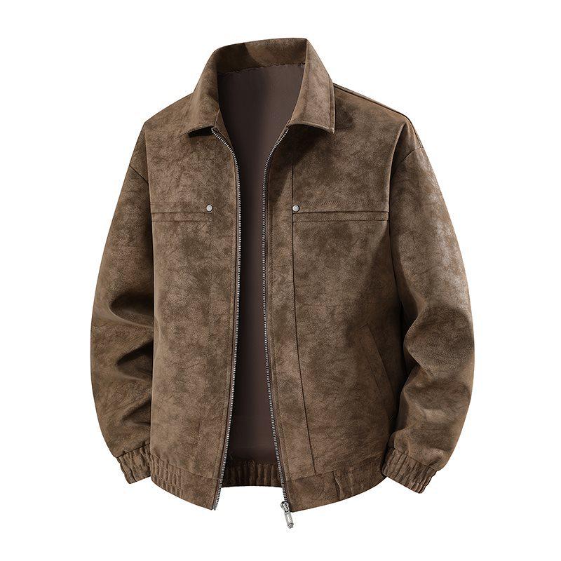 Retro Skórzana Kurtka z Klapami: Wiosna i Jesień, Męskie Duże Rozmiary, Luźne Codzienne, Wszechstronne i Modne