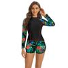 Women Swimsuit Tropical Print Bikini Set Long Sleeve Swimwear Summer Shorts Beachwear Female Bathing Suit