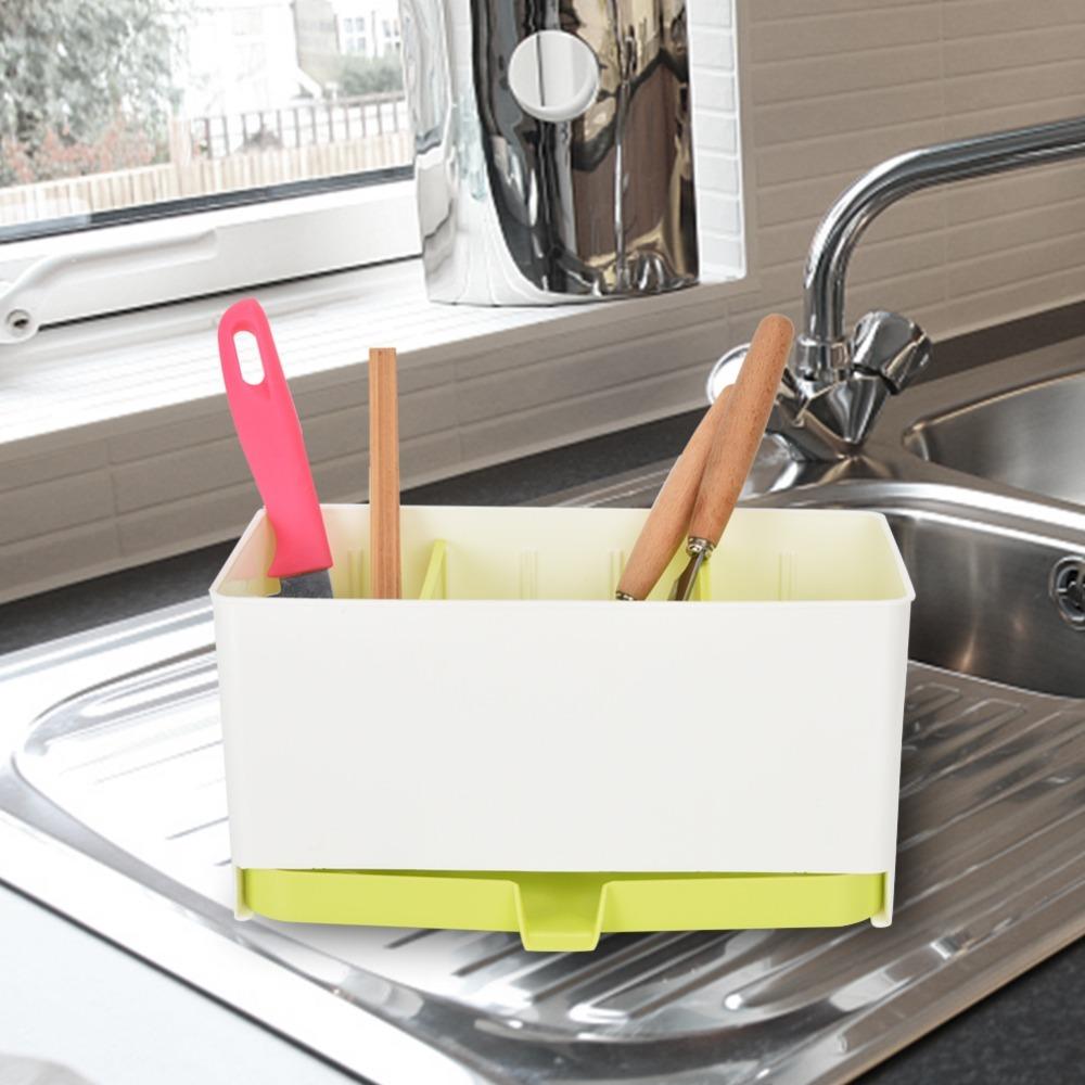 2 Compartments Utensil Holder Organizer Draining Design Draining Rack Basket Kitchen