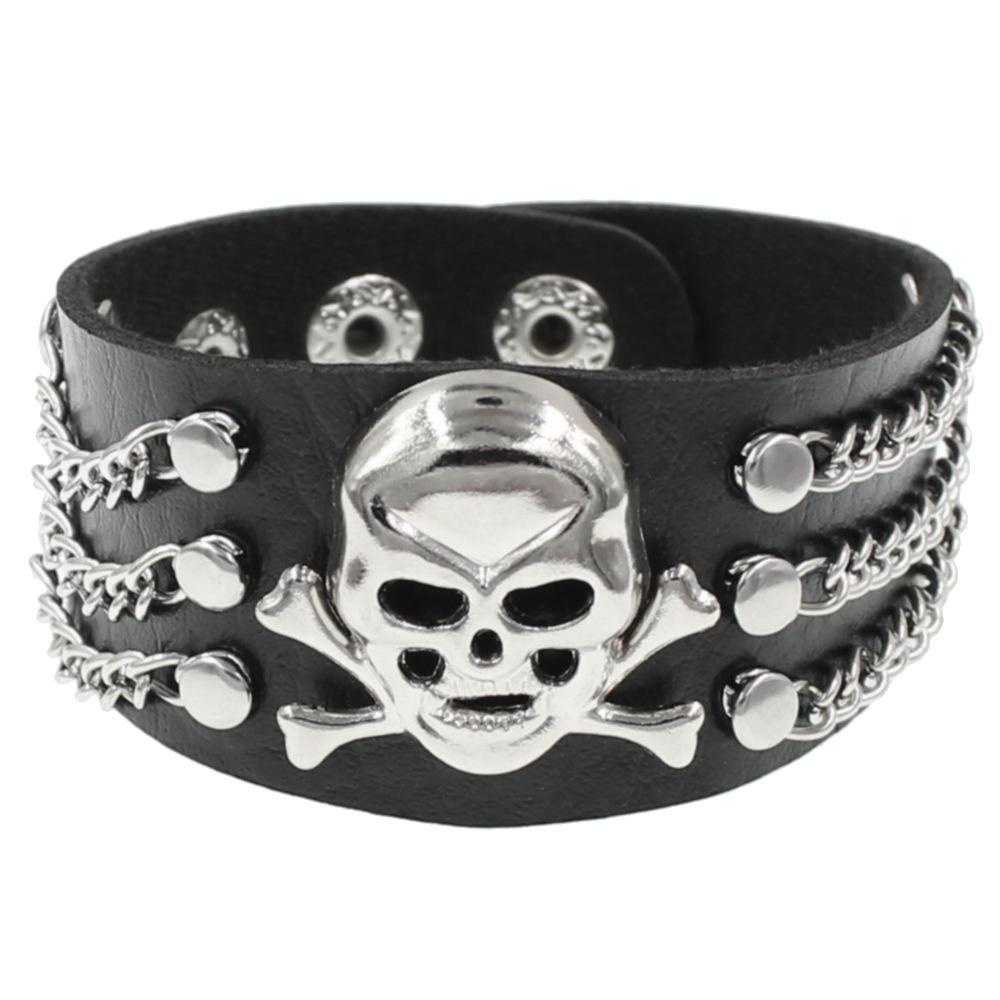 New Harajuku Round Gothic Skeleton Star Skull Punk Rivet Bracelet Retro Couple Bangle PU Leather Bracelet Jewelry Gift