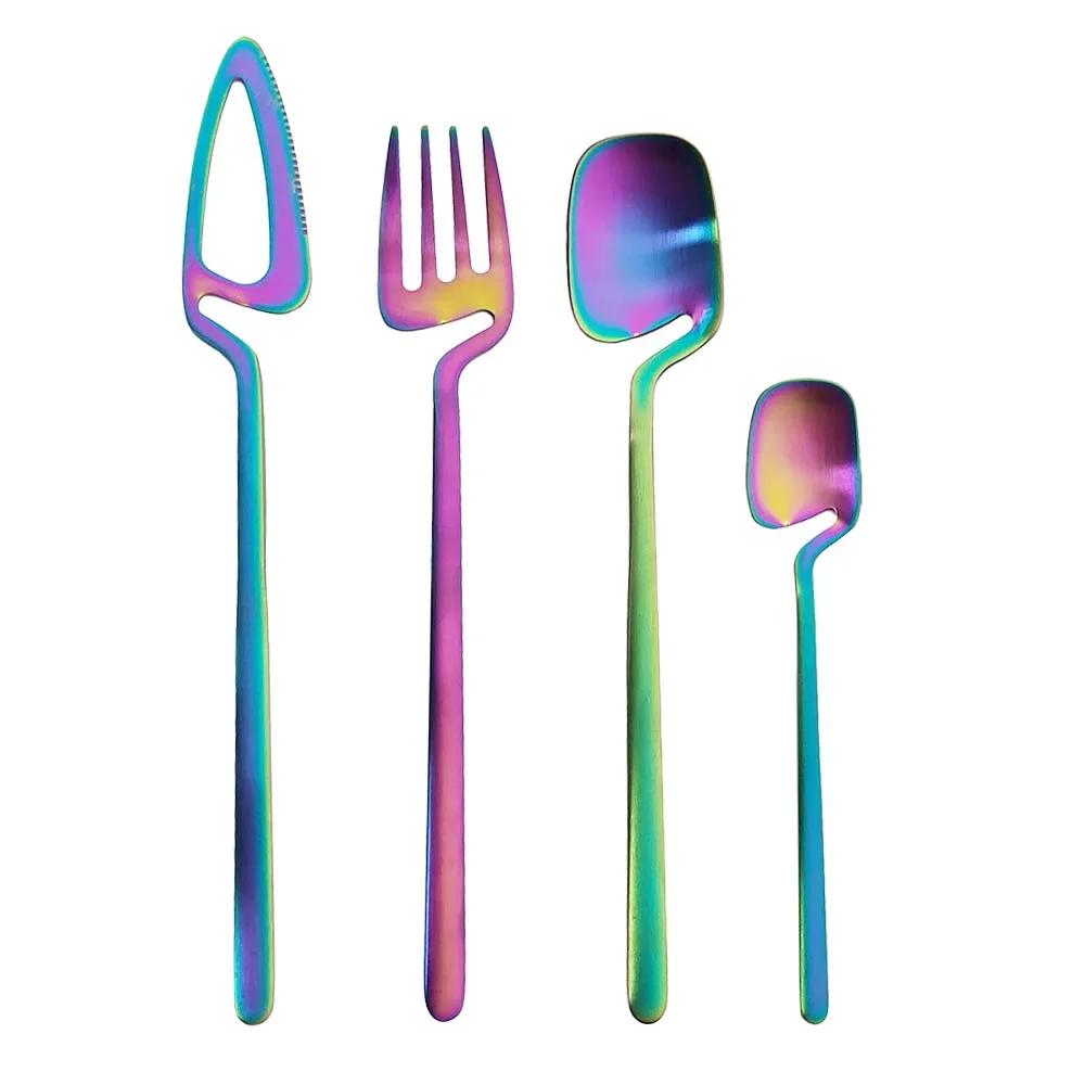 Cutlery Curved Handle Can Hang Cup Spoon Dessert Knife Fork Spoon Dinnerware Sets Kitchen Decor Spoon Fork Knife Tableware Set