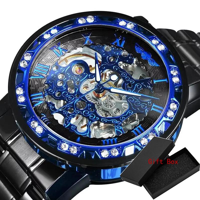 Winner Casual Mechanical Watches For Men Golden Roman Fashion Stainless Steel Belt Mesh Strap Wristwatch Clock Relogio Masculino