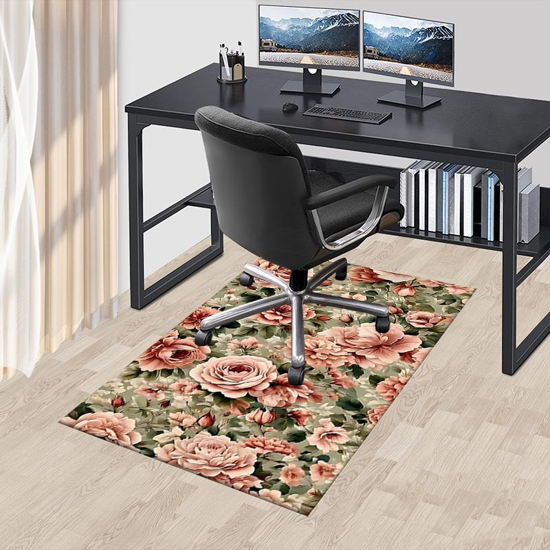 1PC Floral Pattern Non-Slip Floor Carpet Compatible for Office&Living Room&Dining room - Flat-Weave Machine- Soft & Pattern-E242